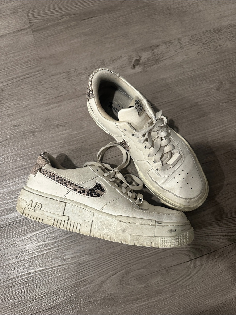 Nike Women’s Cream/White Air Force 1 Pixel with Snakeskin Swoosh
